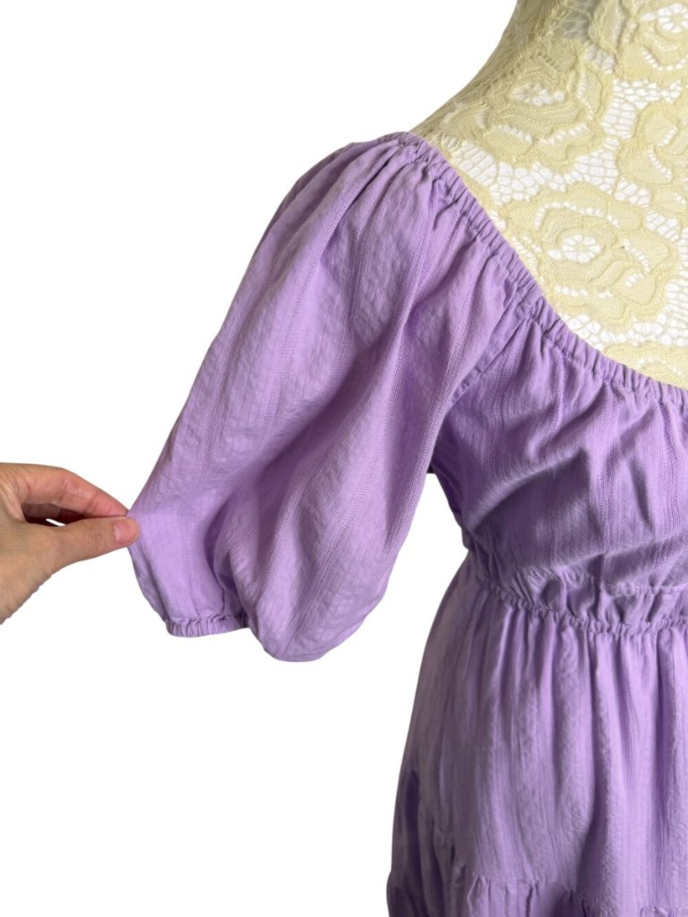 Billabong Lilac Lover Maxi Dress Fit Flair Puff Sleeve Tiered Purple M - Picture 3 of 11